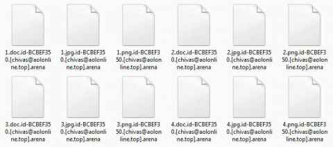 Arquivos criptografados com a extensão .arena